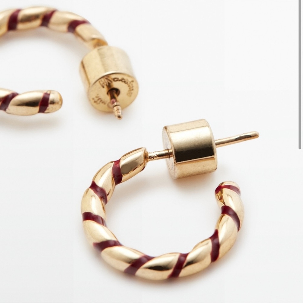 NWT Massimo Dutti 16K Gold Plated Twisted Enamel Detail Huggie Hoop Earrings